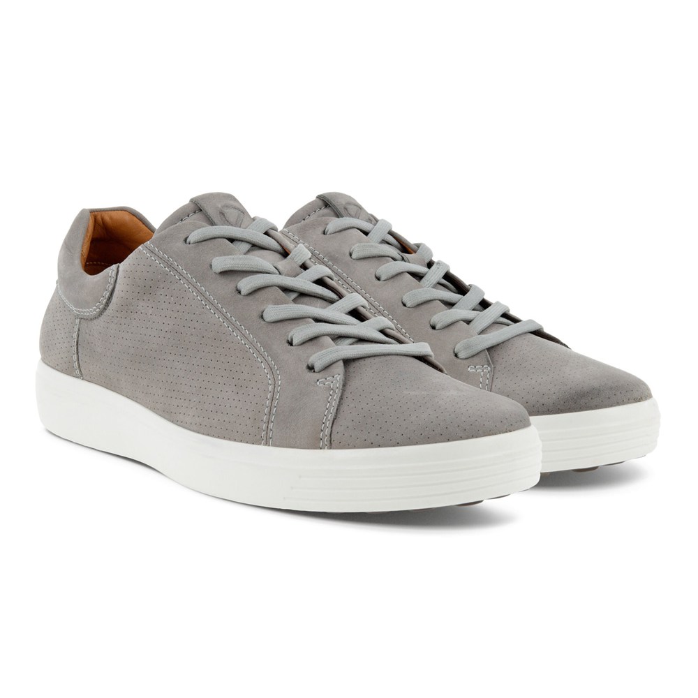 Mens Sneakers - ECCO Soft 7 Lace-Up - Grey - 0596LMXRY